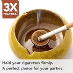 Ashtray with Lid for Outside Patio, Windproof Ash tray, Ceramic Smokeless Ashtray for Outdoor Home Office Tabletop Patio Outdoor Balcony, Yellow