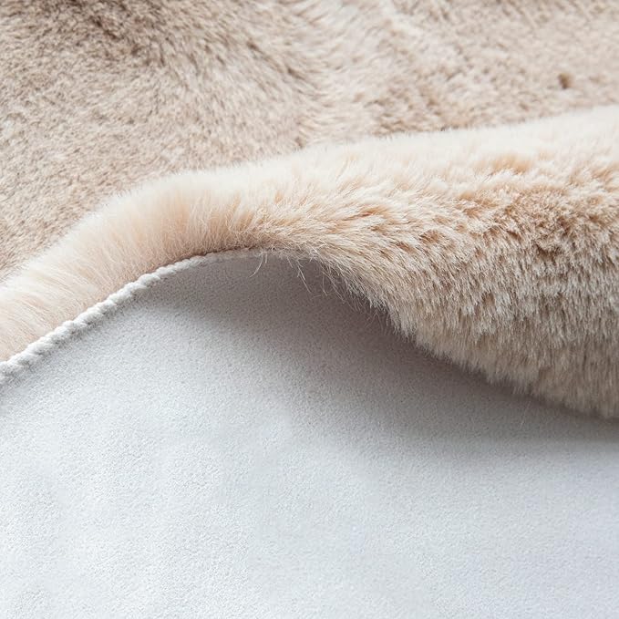 Beige Plush Faux Rabbit Shaggy Fur Rug for Living Room Large Fluffy Washable Runner Area Rugs for Bedroom 2x8 Runner Nursery Rug