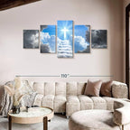 Elephant Stock Stairway To Jesus Christ Wall Art Multi Piece Canvas - 5 Panel Christian Pictures Decor - Digital Design Canvas Print - Christian Wall Decor - 92" X 42"
