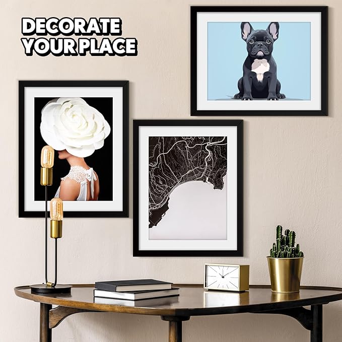 Geetery 8 Pcs Plastic Magazine Frames for Wall Fits 8.5''x11.25'' Magazine Display Frame with Installed Hangers and Core Matting for Home Decoration (Black (White Mat))