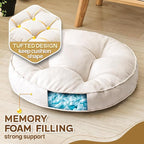 Floor Pillow Set of 2, Memory Foam Floor Cushions for Adults, Large Meditation Pillow for Sitting, 22 x 22 Inches (Round | Beige)