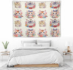 VUMIVI Watercolor Flower Cat Tapestry Colorful Cartoon Cute Animals Butterflies Abstract Art Print Tapestry Wall Hanging for Living Room Bedroom Dorm Classroom Aesthetic Decor W80xL60in
