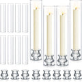 12 Set Hurricane Glass Candlestick Holders 12.6" Two Side Open Glass Candle Holders and 2.2" Taper Candlesticks Holder Bulk for Table Centerpiece Wedding Christmas Home Decor