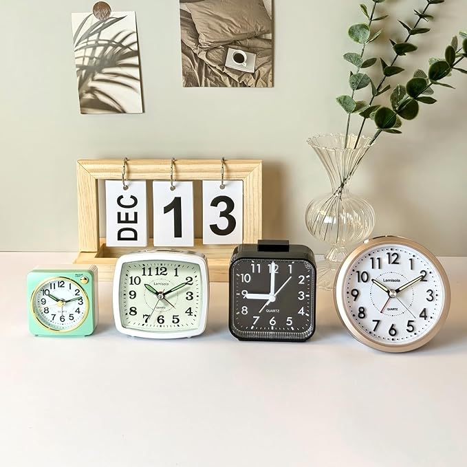 Small White Kids Desk Battery Alarm Clock, Analog Travel Clock, Quieter Bedside Clocks for Bedrooms Bathroom Living Room Kitchen Shelf