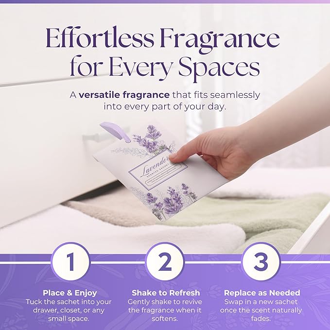 15 Pack Lavender Sachets for Drawers and Closets, Scented Sachets for Drawers, Closet Freshener Sachet for Drawers to Refresh Any Space, Lavender Sachet Bags, Scented Drawer Fresheners for Dresser
