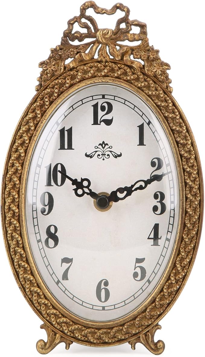 NIKKY HOME Gold Table Clock Silent Non-Ticking, Small Shelf Desk Top Clock Battery Operated Classic Home Decor for Fireplace Mantel, Desktop, Countertop