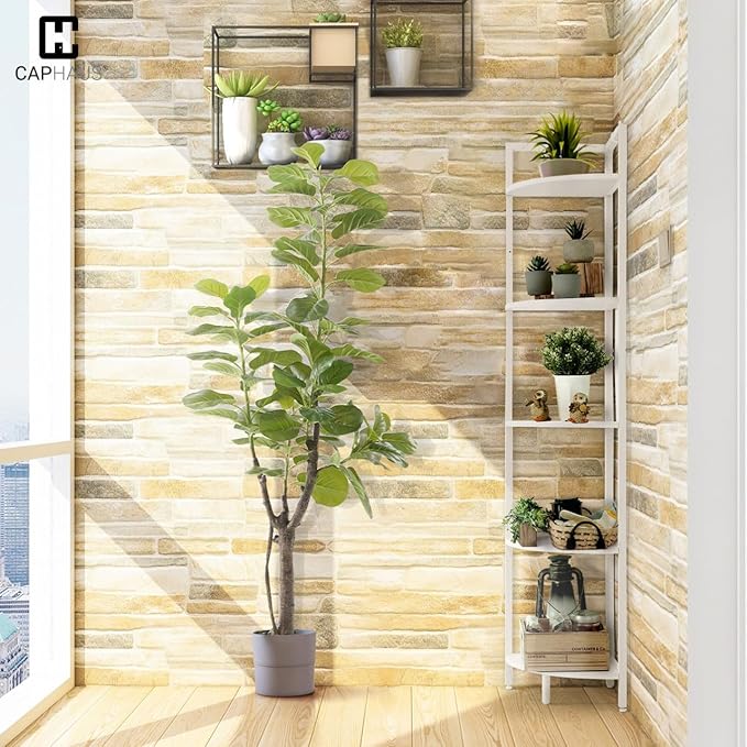 CAPHAUS 5-Tier Corner Shelf, Tall 59.1-Inch White Metal Frame Display Rack, Bookshelf Unit for Bathroom, Living Room, Home, Office