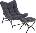 Welnow Modern Accent Chair with Ottoman, Upholstered Comfy Lounge Recliner Sofa, Thick Cushion Oversized Lazy Reading Chair with Footrest for Living Room, Bedroom, Apartment, Office, Dorm, Dark Grey