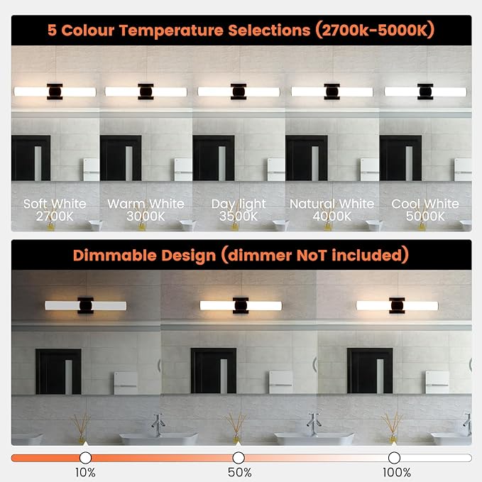 Modern Wall Sconce 22 Inch Black Bathroom Sconces Led Wall Lights with Acrylic Shade Hardwired Long Vanity Lighting Fixtures Over Mirror for Bedroom Living Room Hallway