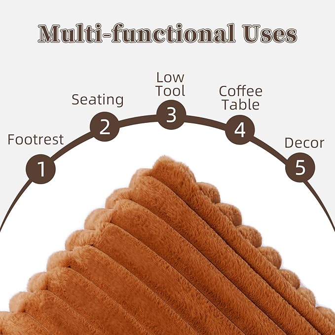 Unstuffed Pouf Ottoman Cover Soft Storage Extra Seat Farmhouse Comfortable Bohemian Poufs Accent Footrest 20x20x8 Inches for Living Room Bedroom Study Nook (Caramel, Square)