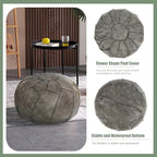Thgonwid Round Unstuffed Pouf Cover, Leather Foot Stool Ottoman with Storage, Bean Bag Floor Chair, Multi Functional Footrest for Living Room, Bedroom or Balcony (Deep Gray)