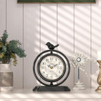 Black Vintage Table Clock with Bird, European Retro Style Mantel Clocks, Desk and Shelf Decor Clock, for Living Room, Farmhouse, Bedside, Bedroom, Gift (7.9" H x 6.3" W)