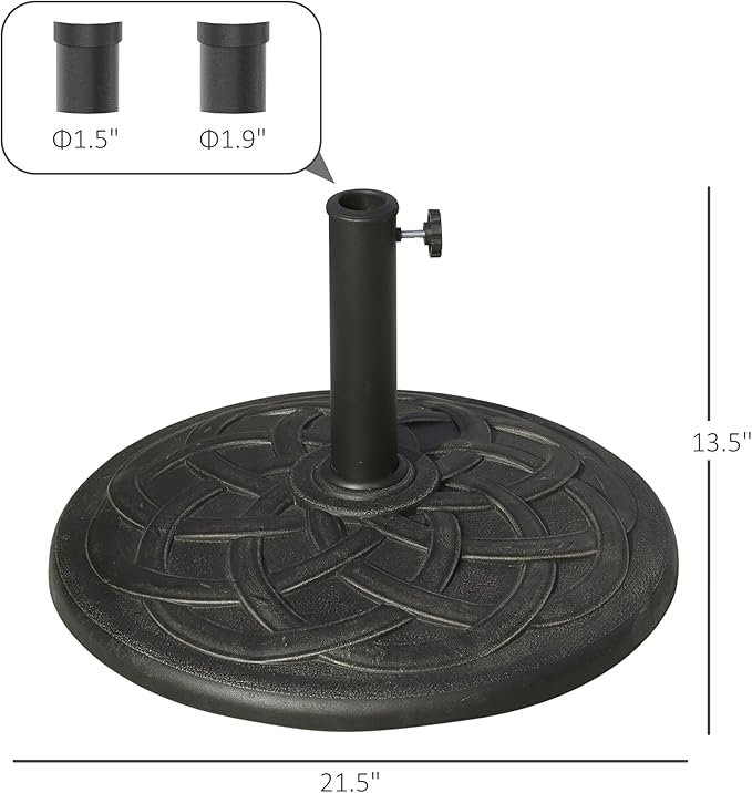 Outsunny 22" 42 lbs Round Resin Umbrella Base Stand Market Parasol Holder with Beautiful Decorative Pattern & Easy Setup, for Φ1.5, Φ1.89 Pole, for Lawn, Deck, Backyard, Garden, Bronze