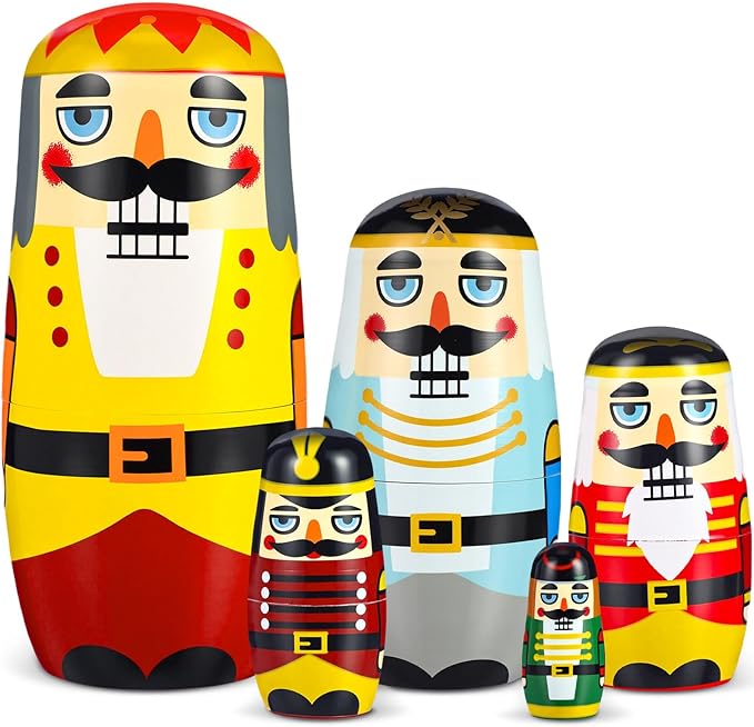 Gejoy Russian Nesting Dolls for Kids Handmade Matryoshka Wooden Stacking Toys Nesting Dolls Collectible Gifts for Winter Christmas Holiday Present Boys Girls Adults Home Decor(Nutcracker Soldiers)