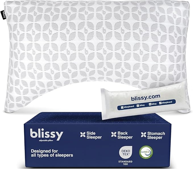 BLISSY Adjustable Memory Foam Pillow for Sleeping (King Size) - Cooling Gel Pillows for Side Sleepers with Shredded Foam for Customizable Loft - CertiPUR-US & Oeko-TEX