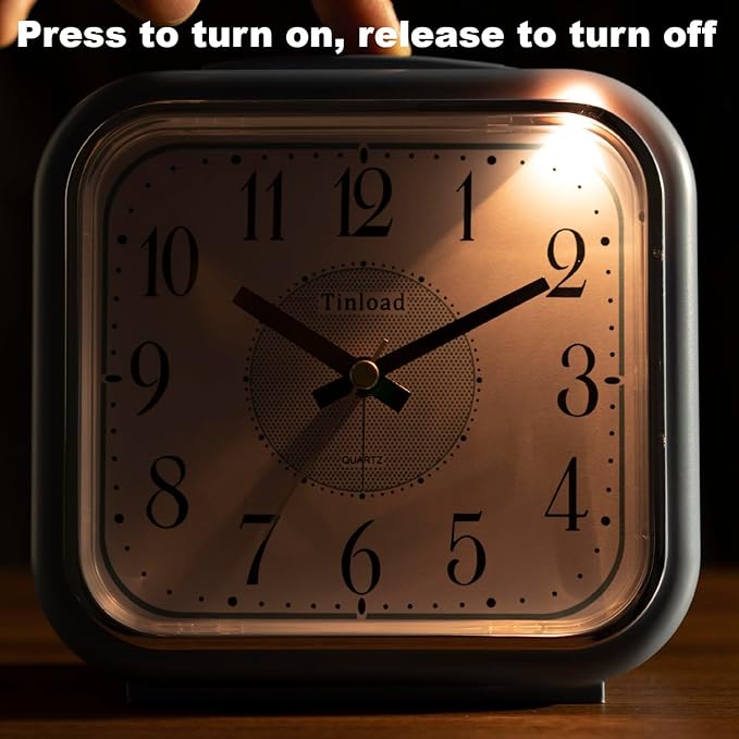 5.5" Large Analog Alarm Clock Silent Non Ticking, Gentle Wake, Beep Sounds, Increasing Volume, Battery Operated Snooze and Manual Light, Easy Set