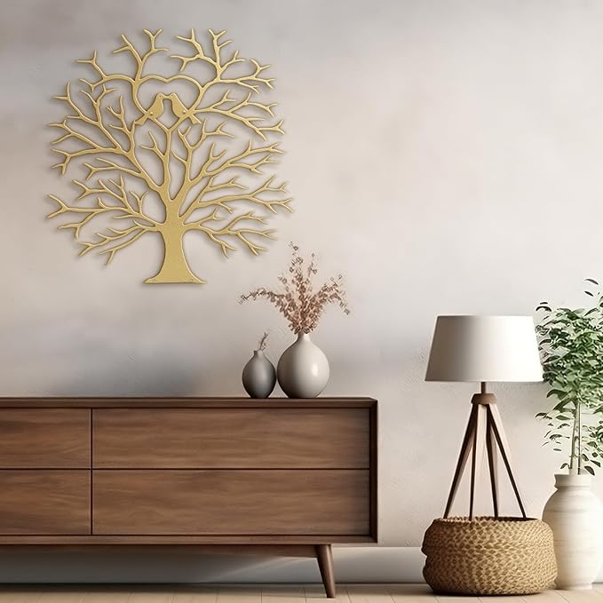 SIGNLEADER Metal Wall Art Decor Heart-Shaped Tree of Love Abstract Wall Sculpture Hangings Home Decoration for Living Room, Bedroom, Bathroom, Kitchen, Outdoor - 18" Gold Gold