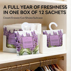 12 Pack Large Lavender Scented Sachets – Hanging Closet & Drawer Deodorizer & Air Freshener, Long-Lasting Aroma