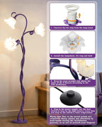 Flower Floor Lamp for Bedroom - 3 Color Temperatures Decorative Flower Tall Standing Lamp for Reading with Flexible Neck for Bedroom Living Room Office Corner (Purple)