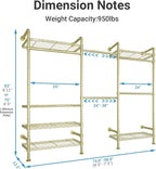 Timate F3 Garment Rack Heavy Duty Clothes Rack for Hanging Clothes, Expandable Industrial Pipe Wall Mounted Clothing Rack, Adjustable Storage Wardrobe Closets Kit Walk in Closet Systems, Gold