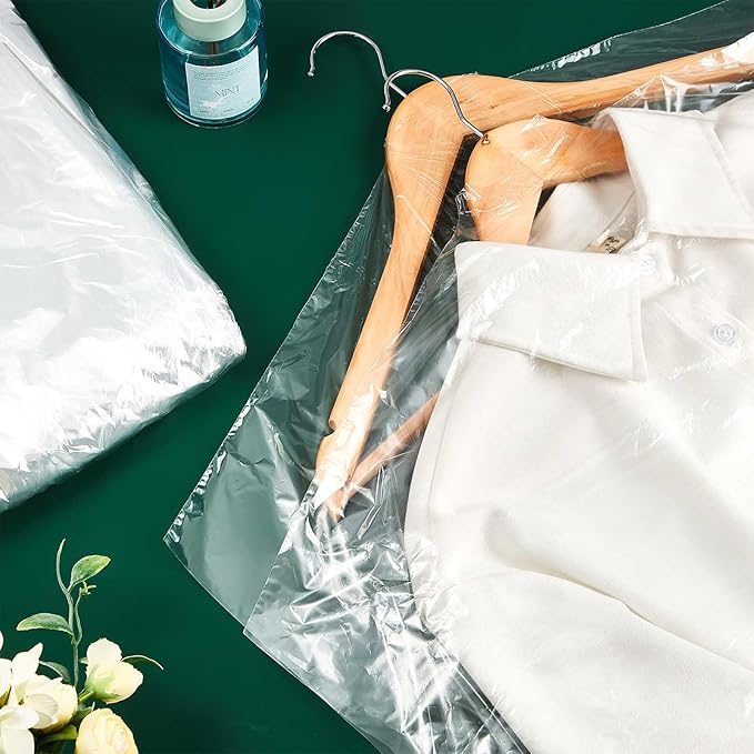 Patelai 120 Pcs 72 Inch Long Dry Cleaning Bags for Clothes Dress Clear Garment Bags for Hanging Clothes Plastic Storage Cover Transparent Dust Cover for Laundrette Suits Wedding Gowns Coats Uniforms