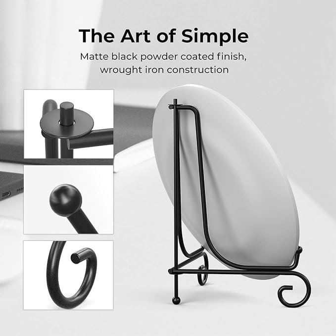 TR-LIFE 4 Pack Plate Stands for Display - 4 Inch Plate Holder Display Stand + Metal Easel Stand for Picture Frame, Decorative Plates, Book, Photo, Collectibles (4 Pack)