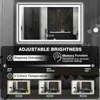 60x36 LED Mirror for Bathroom - Black Aluminum Framed (Front and Backlit),Anti-Fog Stepless 3 Colors Dimmable Lighted Smart Bathroom Mirror with Lights(Horizontal/Vertical)