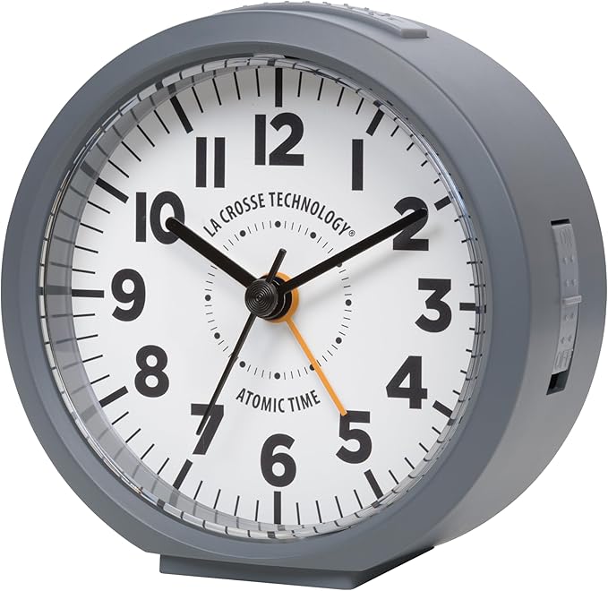 La Crosse Technology 617-710-INT 4-Inch Round Gray Atomic Analog Alarm Clock
