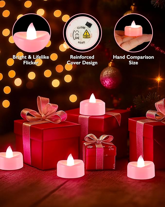 BEICHI Flameless Candles, Tea Lights Battery Operated, No Flickering Votive Candles LED Tea Lights for Halloween Christmas Wedding Home Decor (24 Pack, Pink)