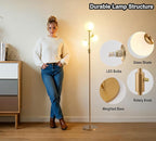 Fiqevs Upgraded Dimmable Globe Floor Lamp for Living Room, Mid Century Modern Gold Tree Floor Lamps with LED Bulbs, Elegant Standing Lamp for Bedroom Office Dining Room