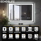 40x24 LED Bathroom Mirror - Black Aluminum Framed, Front and Backlit, Anti-Fog, Stepless Dimmable Lighted, 3 Colors Smart Vanity Mirror (Horizontal/Vertical)