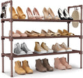 3 Tier Shoe Rack for Closet Shoe Organizer with 5 Hooks, Long Shoe Shelf Storage for Shoe and Boot Stackable Free Standing Shoe Rack for Entryway, Garage, Small Spaces, Dorm, Brown