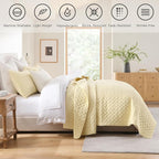 HORIMOTE HOME Quilt Queen Size Light Yellow, Lightweight Quilts for Summer Ultra-Soft Microfiber Modern Style Quilted Clouds Pattern Bedspread Quit Set 3 Pieces(1 Quilt and 2 Pillow Shams)