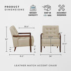 Lexicon Modern Accent Chair, Luxury Genuine Leather Match Living Room Chair With Tufted Cushions, Arm Chair With Solid Wood Frame, Comfy Single Chair For Living Room/Bedroom/Reading Room/Office, Beige