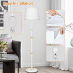 White Floor Lamp for Living Room 55-65" Adjustable Height Modern Standing Lamp with Pull Chain Tall Pole Light with White Shade for Bedroom Reading Office Corner Nursery 9W LED Bulb Included 3 Color