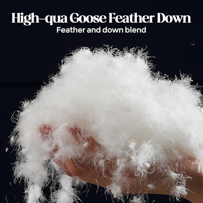 Bafode Goose Down Feather Pillows, Soft Bed Pillows Standard Size Set of 2, 100% Soft Cotton Shell, Hotel Pillows for Back, Stomach or Side Sleepers