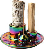 Palo Santo Holder - 4 in 1 Incense & Candle Holder - Ceramic Incense Holder Ash Catcher Tray for Meditation Room - Easy to Clean