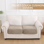 hyha Velvet Couch Cushion Covers, Soft Sofa Seat Covers for sectional 2 Cushion Couch Washable, Magic Sofa Slipcover with Elastic Bottom, Non-Slip Furniture Protector for Pets, Kid(2PC, Taupe)