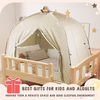 Bed Tents for Kids and Adult, Portable 100% Breathable and 85% Blackout Toddler Dream Play Tent, 3 Doors Big Privacy Space Sleeping Canopy for Floor or Twin Full Queen Sizes Bed (Khaki, Twin-Size)