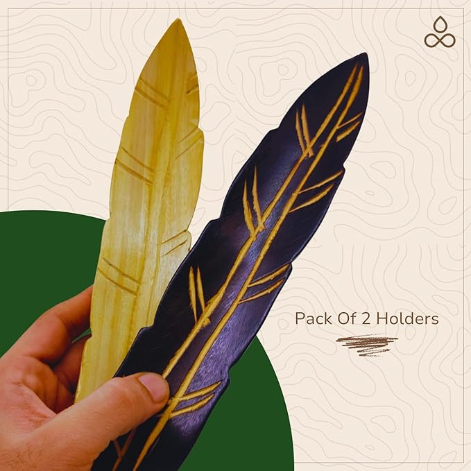 Handmade Wooden Incense Holder - Pack of 2 Incense Holder for Sticks | Double Coloured Leaf Shaped Insence Trays | Natural Mango Wood Insence Holder for Relaxation and Meditation (10 Inch)