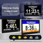 SSYA Dementia Clock for Seniors, Digital Clock with Date and Day of Week, Auto DST, Non-Abbreviated Large Calendar Alarm Clocks (Black)