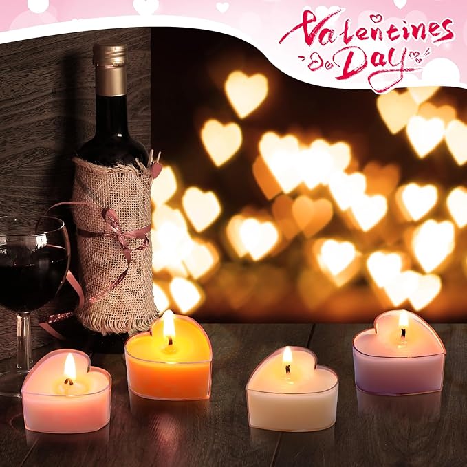 Honoson 12 Pack Multicolor Tea Lights Candles Heart Tea Light Natural Wax Scented 6 Scents Conversation Candle for Spring Easter Wedding Engagement Gifting Aromatherapy Anniversary Summer Home Decor