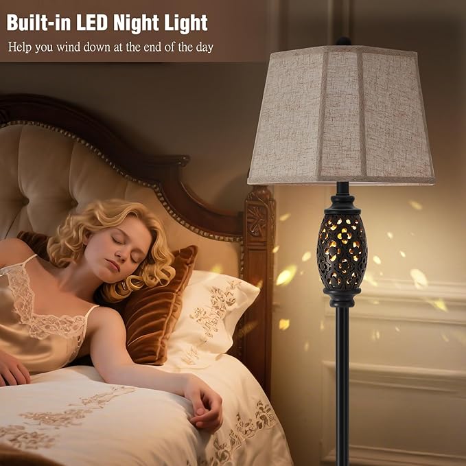 Luvkczc Vintage Floor Lamp with Cutout Design & Glowing Light - Resin Elegant Standing Lamp for Living Room, Bedroom, Office (Includes Bulb)