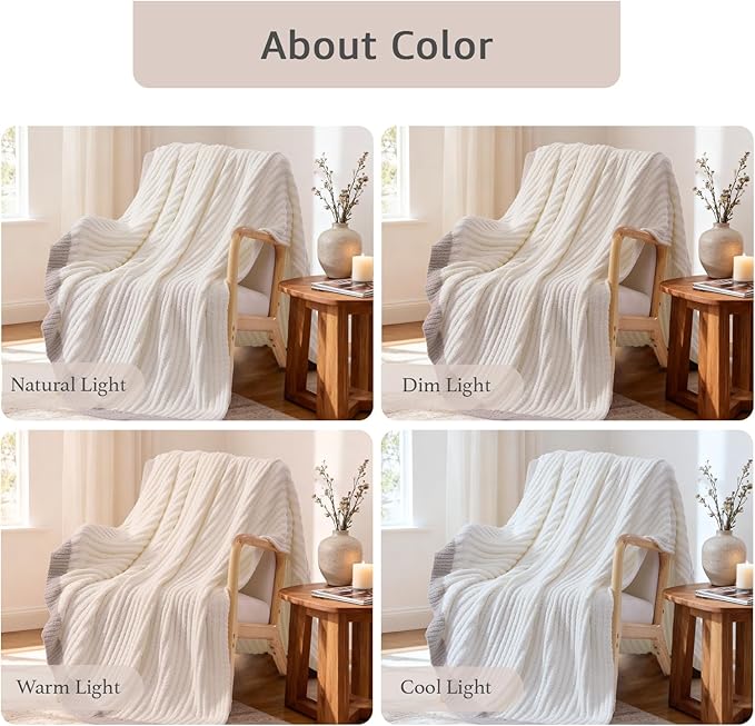 WRENSONGE Striped Throw Blanket, White Soft Cozy Fluffy Warm Hand Made Throw Blankets for Couch, Sofa, Chair, Bed, Camping, Picnic, Travel Lightweight Bed Blanket - 60"*80"