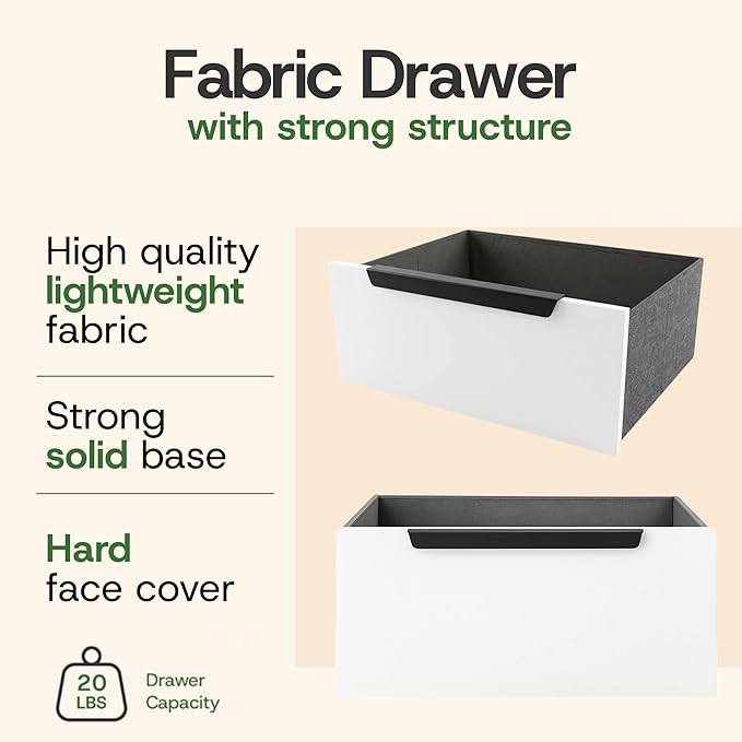 tinge Lira Premium Fabric Dresser - Solid Wooden Frame, 8 Spacious Sag-Proof Drawers with Sleek Metal Handles - Premium & Durable Storage Solution for Your Home (Light Brown)