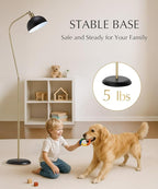 HarvestLand Halo Brass Floor Reading Lamp – Standing Reading Lamps with Solid Base, Black Reading Floor Lamp for Living Room, Bedside Table or Over Chair Use, Reading Light Standing Lamp