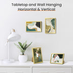 upsimples 4x6 Picture Frame Set of 3, Made of High Definition Glass for 4 x 6 Gold Frames, Wall and Tabletop Display Thin Border Photo Frame for Home Décor