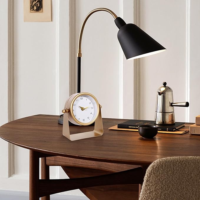 Vintage Mirror Table Clock on Stand, Decorative Desk and Small Clocks Shelf Clock Decorative Battery Operated Table Top Decor for Living Room，Silent Non-Ticking (Gold)