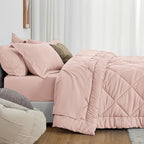 Love's cabin King Size Comforter Set Pink, 7 Pieces King Bed in a Bag, All Season Bedding Sets with 1 Comforter, 1 Flat Sheet, 1 Fitted Sheet, 2 Pillowcase and 2 Pillow Sham