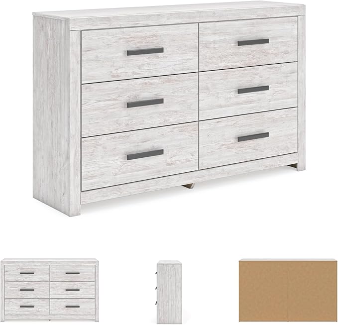 Signature Design by Ashley Cayboni Vintage 6 Drawer Dresser with Safety Stop for Bedroom, White